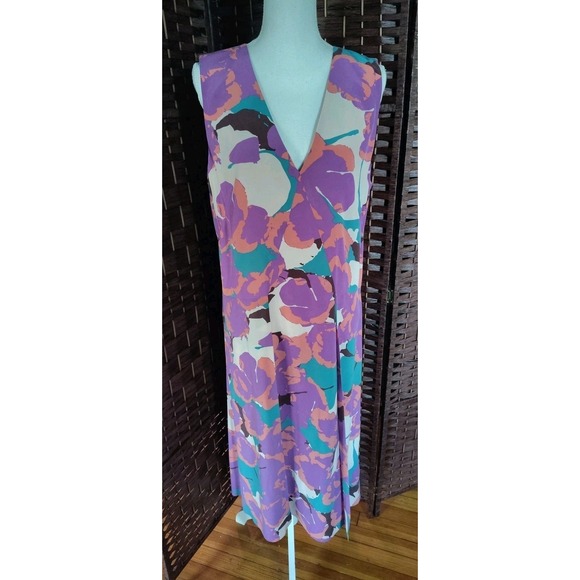 Equipment Dresses & Skirts - Equipment Femme Floral Silk Midi Dress Large Alice Sleeveless Abstract Colorful